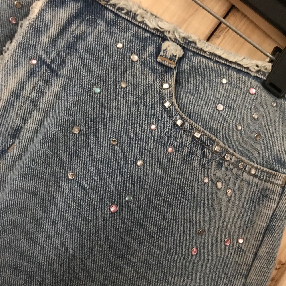 Vintage Express Patchwork Studded Denim Skirt - image 3